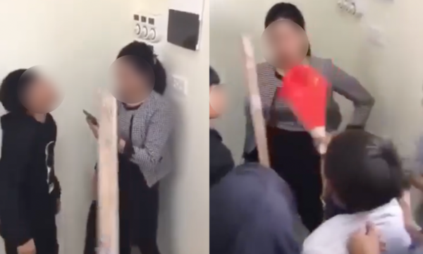 소셜 미디어에 게시된 동영상 스틸 이미지에는 2023년 11월 투엔꽝성 반푸 중학교에서 한 교사가 학생들에게 구석에 몰린 채 괴롭힘을 당하는 장면이 담겨 있다.